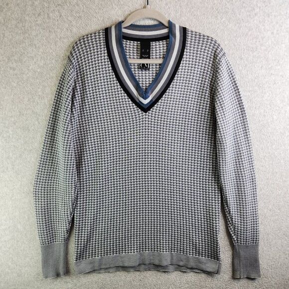 Cold Method Sweater Mens XL Gray Houndstooth Silk Blend V Neck Preppy College - Picture 14 of 14